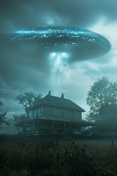 Menacing UFO Over Farmhouse