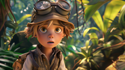 Young Explorer in Steampunk Jungle