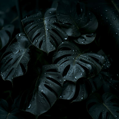 Wet Monstera Plant Leaves