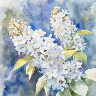 White Lilacs Watercolor Painting
