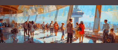 Syd Mead Style Painting of CN Tower Observation Deck