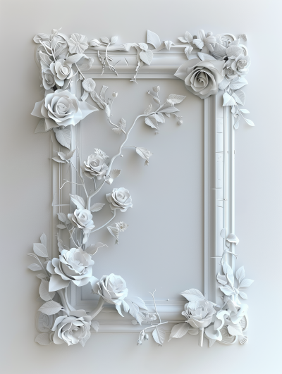 3D Art of Picture Frame with Roses and Tribal Lines