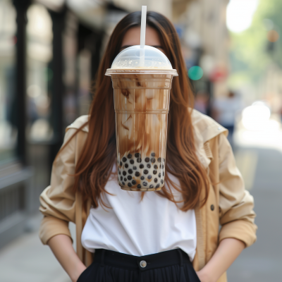 Asian Woman with Milk Bubble Tea on Oxford Street