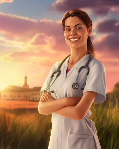 Sunset with a Smiling Nurse