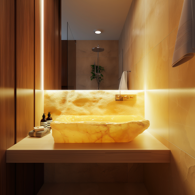 Realistic Onyx Stone Sink Bathroom with Backlighting