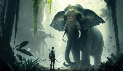 Fantasy Jungle Landscape with Elephant