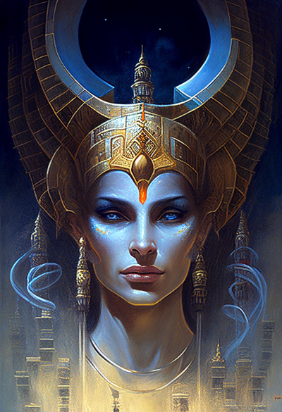 Egyptian Goddess Hathor Wearing a Crown