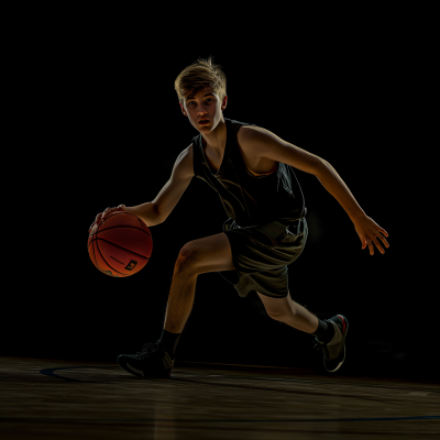Teenage Boy Practicing Dribbling Basketball