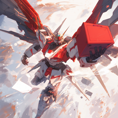 Red and White Mecha Robot in Desolated Nuclear Field