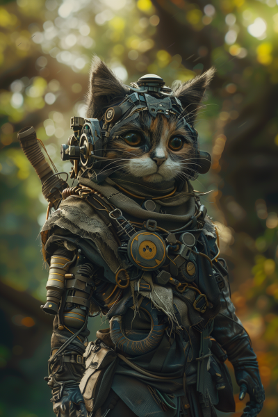 Mystical Catfolk Warrior with Cybernetic Enhancements
