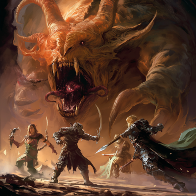 Group of Adventurers Facing a Monster