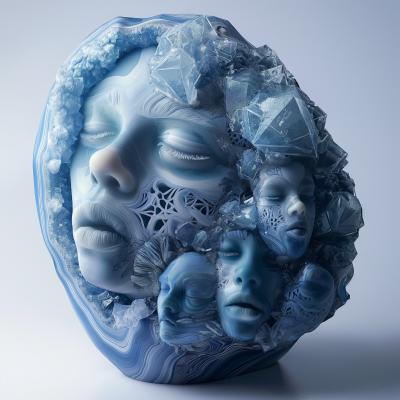 Blue Agate Geode Alien Woman Sculpture