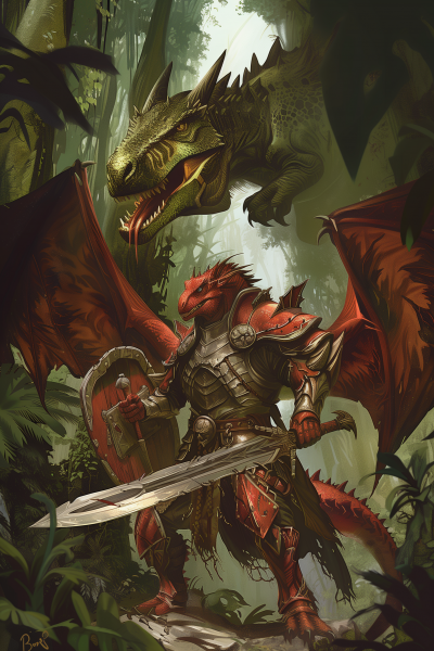 Fantasy Dragon Paladin in the Jungle