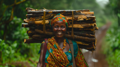 African Woman Balancing Firewood in the Kenyan Bush