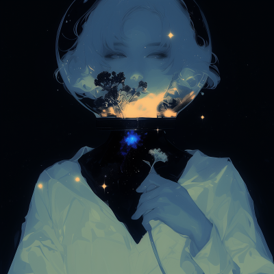 Astronaut in Blue Space with Stars Background