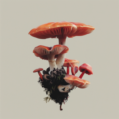 Vintage Digital Art of Mushrooms