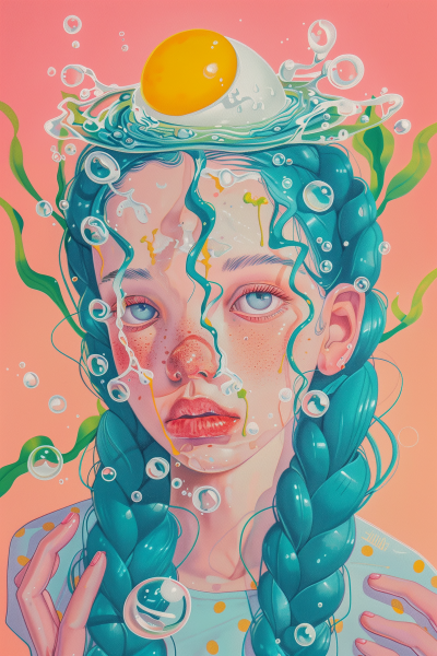 Girl with Blue Braided Hair Underwater
