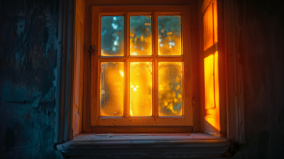 Victorian Bedroom Window at Night