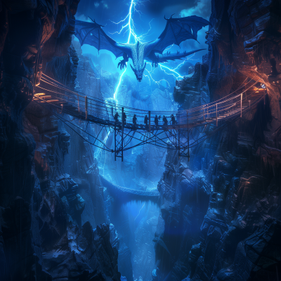Fantasy Adventure in Lowlit Cavern with Blue Dragon