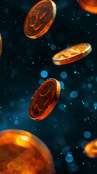 Flying Orange Game Coins with Dark Blue Glitter