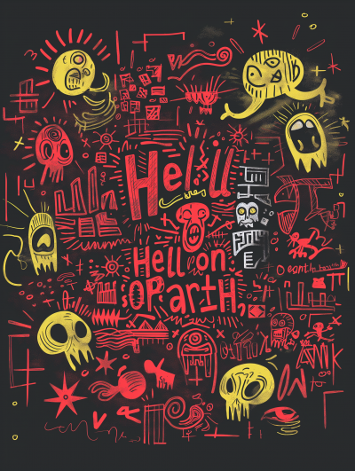 Basquiat Style Hell on Earth Illustration