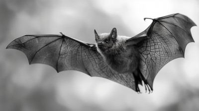 Bat Flying in Black and White