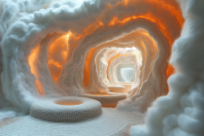 Surreal Crocheted Tunnel in Cloud Formation