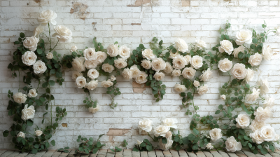 White Roses on Cream Brick Wall