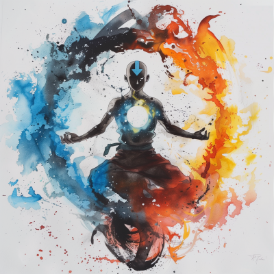Aang in the Avatar State Watercolor Painting