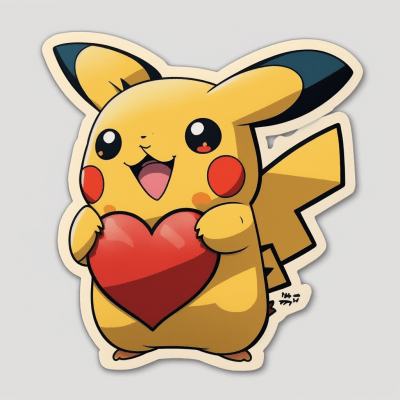 Smiling Pikachu with Heart Sticker