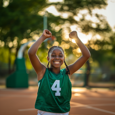 Jubilant Basketball Girl in Green Jersey