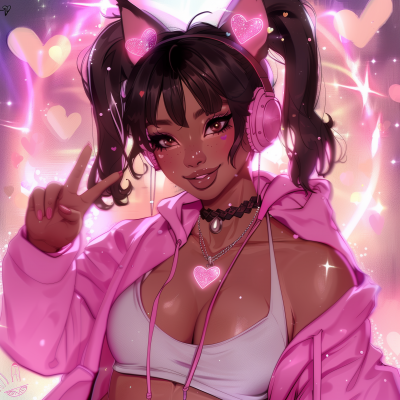 Gamer Girl with Pink Cat Ear Gaming Headset