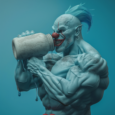 Muscular Clown Drinking from Shaker