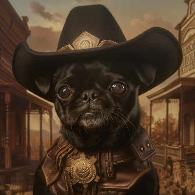 Pug in Cowboy Outfit
