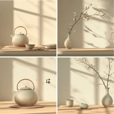 Antique Ceramic Teapot Illustration Set