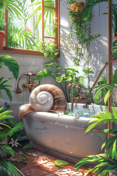 Giant White Snail in Bathtub Artwork