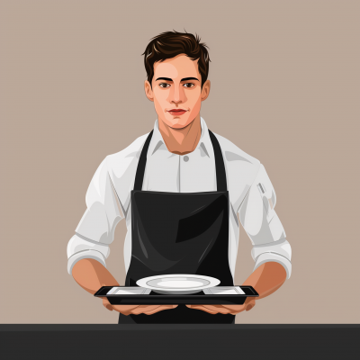Waiter Holding Tray Illustration