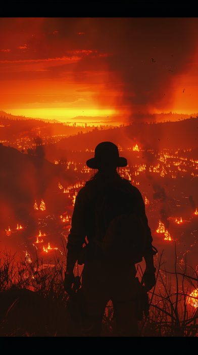 Silhouette watching over burning valley