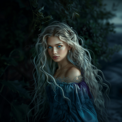 Fantasy Dryad Woman with Blue Hair
