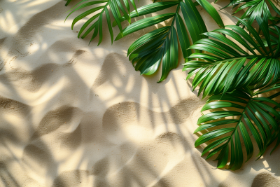 Tropical Leaves on Sand Background