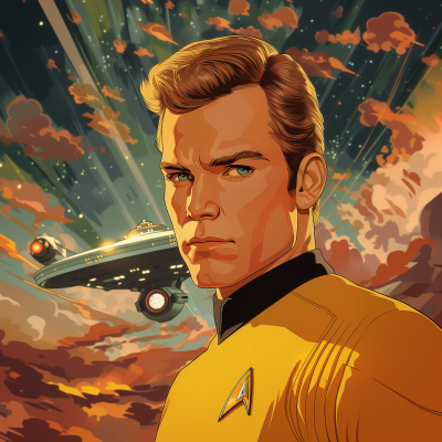 Animated Captain Kirk with Starship Enterprise