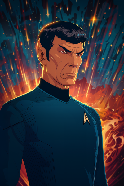 Mr. Spock Portrait with Starship Enterprise