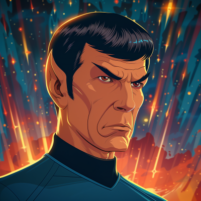Animated Portrait of Mr. Spock with Starship Enterprise