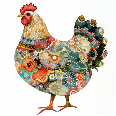 Whimsical Chicken Collage Illustration