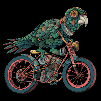 Steampunk Parrot on Motorbike