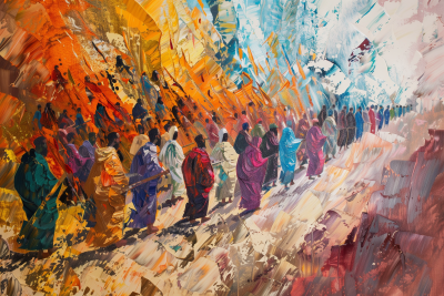Abstract Oil Painting of Israelites Crossing the Red Sea