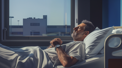 Man in Hospital Bed Looking at Watch