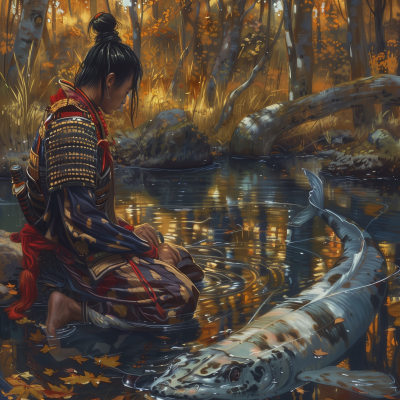 Samurai Meditation at Forest Pond