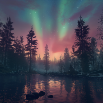 Aurora Lights in the Woods