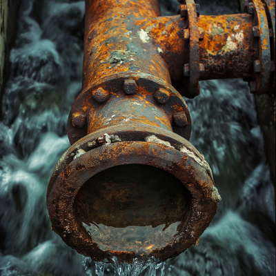 Rusty Pipe in Dripping Water